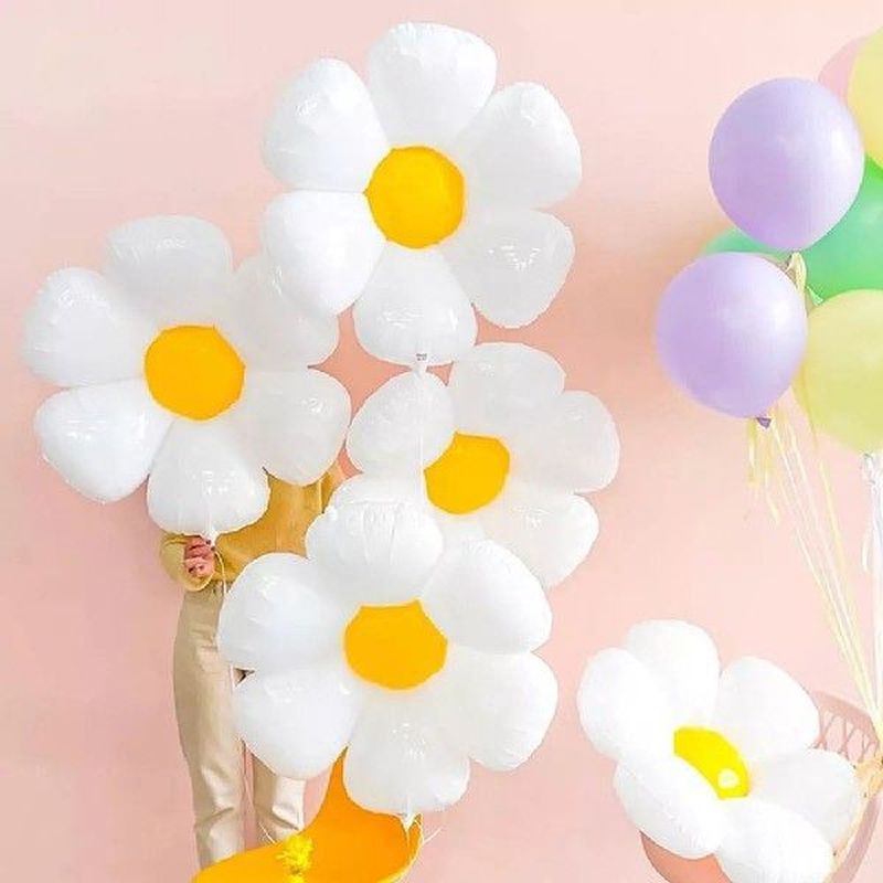 White Daisy Flower Foil Balloon multi size sunflower