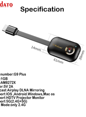 Mirascreen G9 Plus 2.4G/5G 4K Miracast Wireless DLNA AirPlay