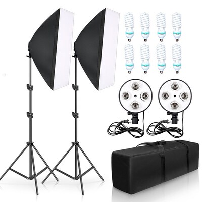 Photo Studio Kit 8 Pieces LED Bulbs 20W Softbox Light Photo
