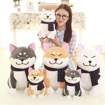 1PC Wear Scarf Shiba Inu Dog Plush Toy Soft Stuffed Dog Toy