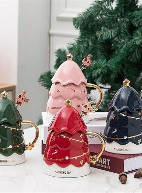 420Ml Pohon Natal Mug Keramik Cangkir Kopi Susu Kawaii Lucu