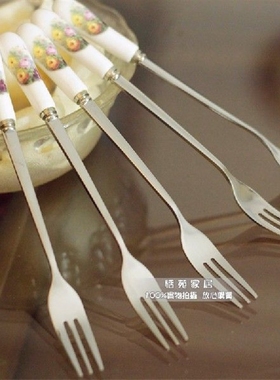 Rustic Rose Ceramic Handle Fruit Fork Stainless Steel Salad