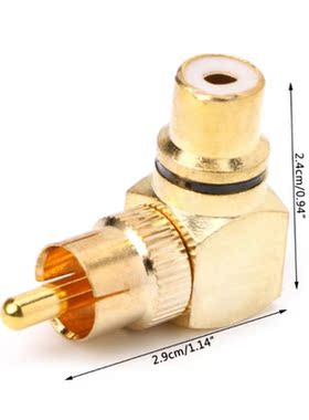 2X Brass RCA Right Angle Male To Female Gold Plated Connecto