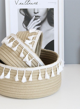 Cotton Rope Storage Baskets With Tassel Retro Weaving
