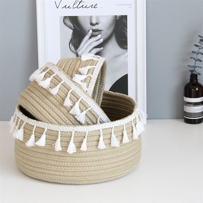 Cotton Rope Storage Baskets With Tassel Retro Weaving