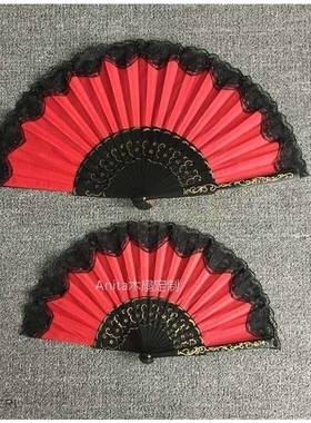 Fan folding fan female fringed shore flower black wood fan-
