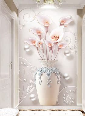 3D Wallpaper Modern Relief Flowers Vase Wall Mural European
