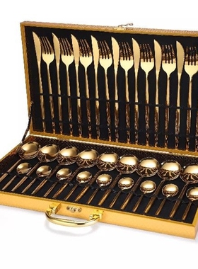 24pcs Gold Dinnerware Set Stainless Steel Tableware Set