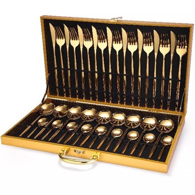 24pcs Gold Dinnerware Set Stainless Steel Tableware Set