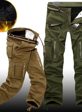 Winter Fleece Warm Tactical Pants Zip Cotton Trousers Loose