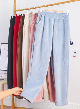 Women Corduroy Thick Pants Autumn Winter 2021 Casual Solid F