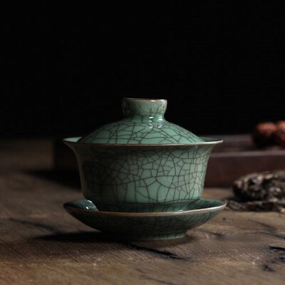 [GRANDNESS] Longquan Celadon Porcelain Gaiwan China Teacups
