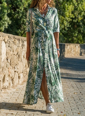 Women Floral Print Long Dress Summer Holiday Party Midi Dre