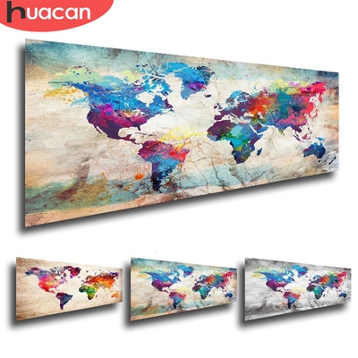 HUACAN Full Square Diamond Painting World Map 5D DIY Diamond