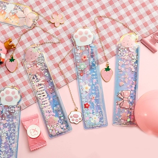 1 PC Cartoon Oil Sand Ruler Cute Pendant Bookmark PVC Drawi