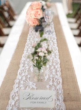 Elegant Jute Table Runner Burlap Lace Table Cloth Wedding Pa