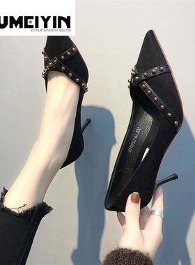 2020 womens pointed shoes with black high heels and single