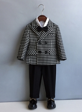 Childrens Houndstooth Formal Suit Set Boys Wedding Birt
