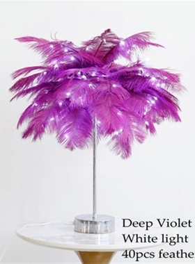 DIY Creative Feather Table Lamp Warm White Light Tree Feathe