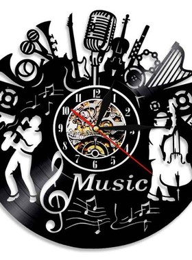 Musical Instrut Vinyl Record Wall Clock Modern Design Guitar