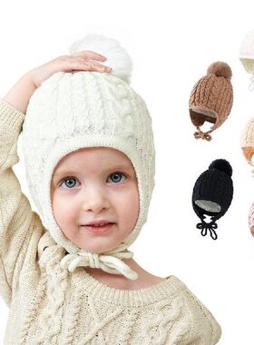 Newborn Baby Hat for Girls Cute Pompom Bonnet Winter