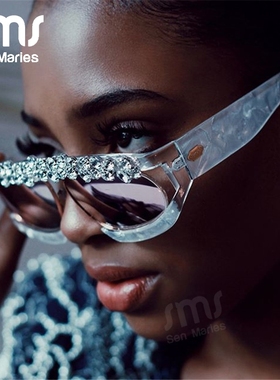 Vintage Diamond Sunglasses Women Luxury Brand Mirror Rhines