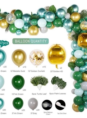 167PCS Green Balloons Garland Arch Rose Gold Confetti Ballon
