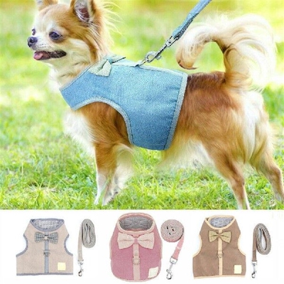 Small Dog Cat Harness Leash Vest Bow Knot Mesh Adjustable
