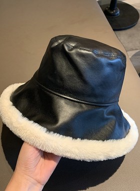 2021 Autumn Winter Bucket Hats Women PU Leather Panama Hat