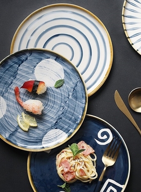 Japanese hand-painted ceramic steak western plate retro