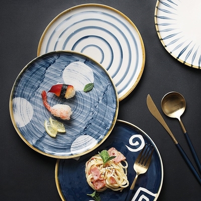 Japanese hand-painted ceramic steak western plate retro