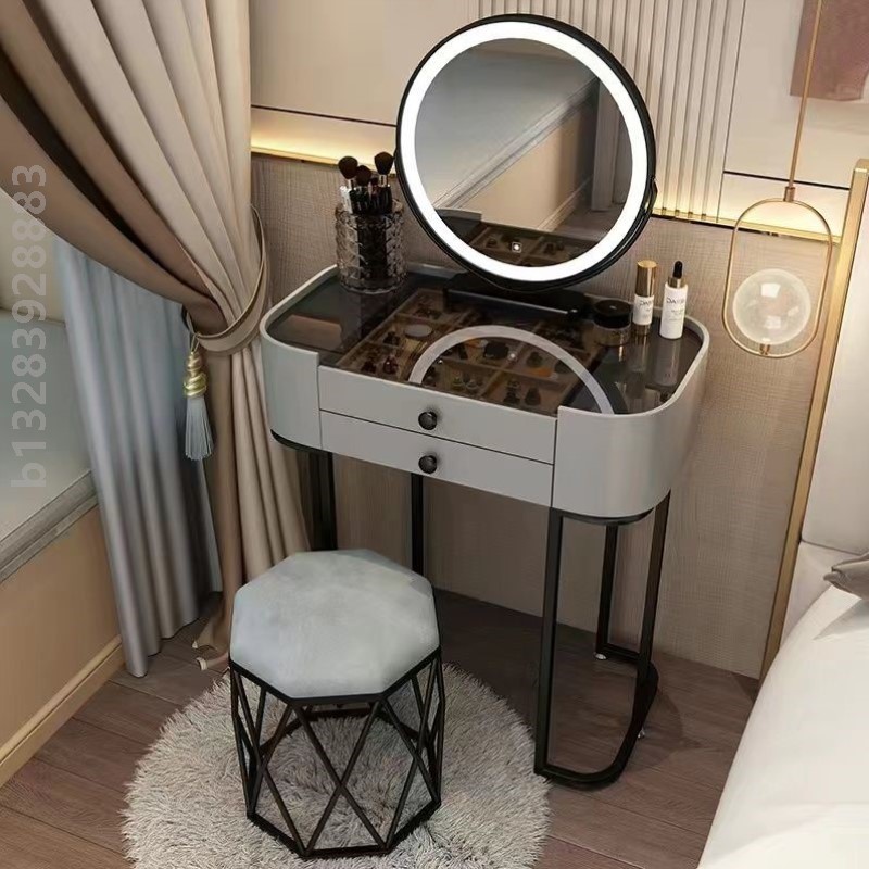 梳妆台小户型卧室北欧轻奢简约迷你新款高级感化妆台收纳柜一体桌