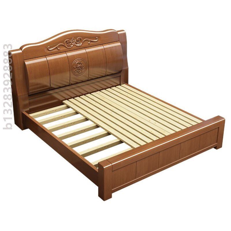 新中式全实木1.8米双人婚床简约户外书房储物床落地房间1.5米床边