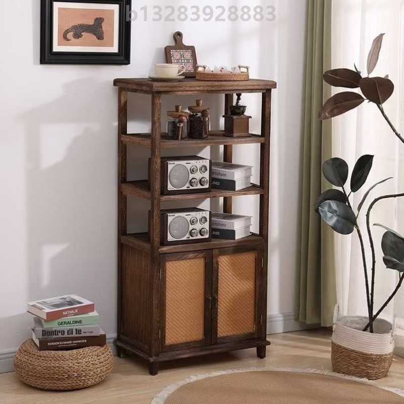 复古实木柜子藤编储物柜卧室床头柜斗柜餐边柜整装客厅收纳柜简约