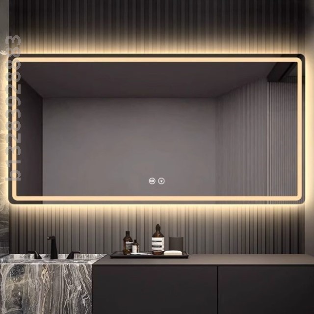 酒店风长方形智能浴室镜浮法玻璃壁挂式防雾带灯LED触摸屏化妆镜