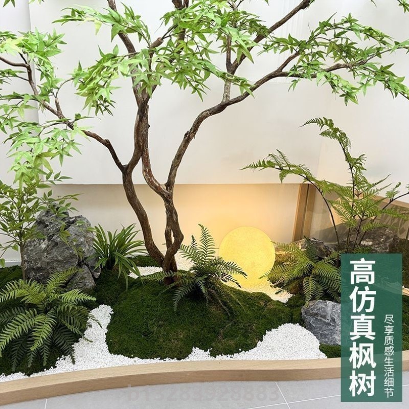 仿真绿枫树鸡爪槭枯山水盆景假树落地摆件茶室室内绿植造景装饰