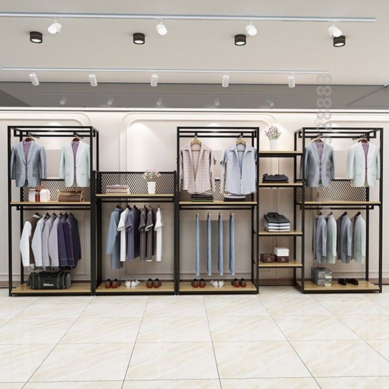 服装店展示架店铺落地式挂衣架男装店铁艺陈列架子衣服裤子货架