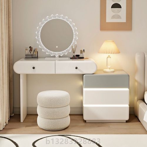 2024新款北欧风家居网红梳妆台床头柜一体伸缩卧室梳妆台现代简约