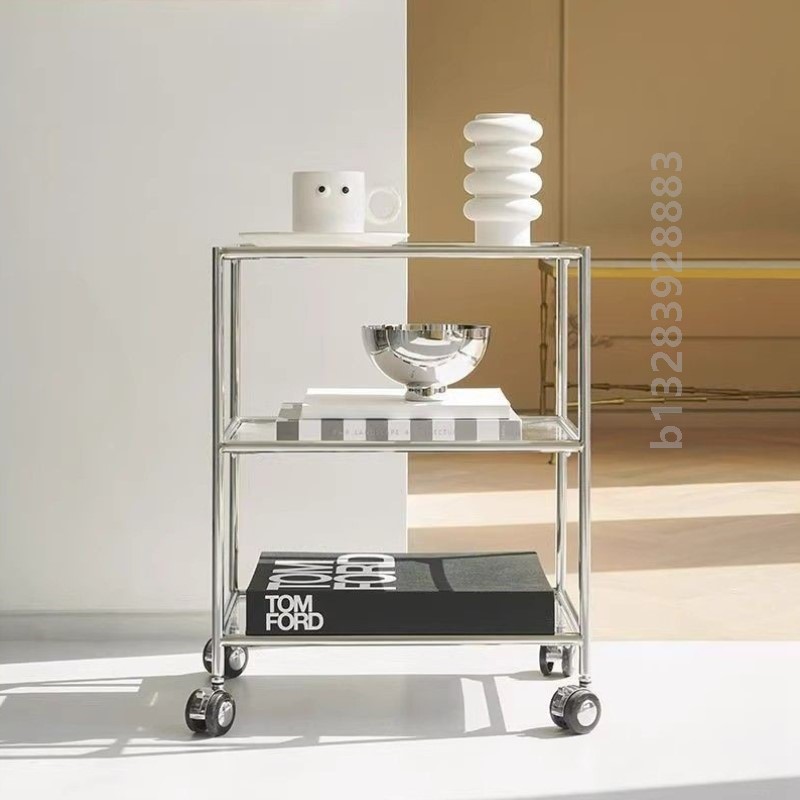 中古不锈钢餐车带轮可移动沙发边几简约小推车玻璃茶几置物收纳架