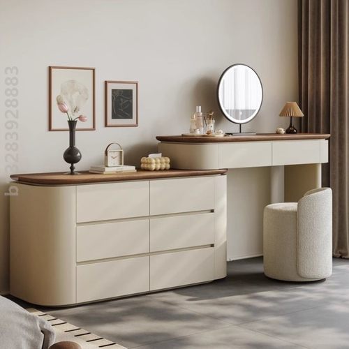 实木梳妆台卧室梳妆台斗柜一体中古高级感轻奢环保烤漆化妆梳妆台