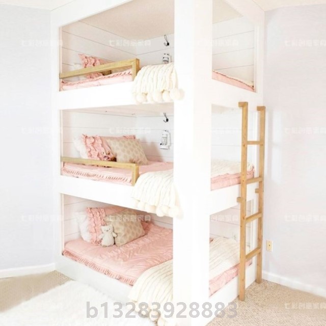 儿童家具男孩女孩床房子实木床上下高低三层三人床可定制款带护栏