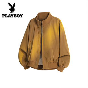 花花公子棕色美拉德外套男士秋季新款美式飞行员夹克设计棒球服潮
