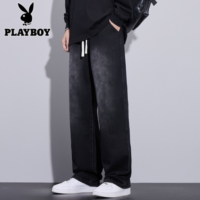 花花公子美式阔腿新款牛仔裤男士
