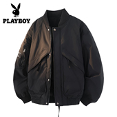 短款 花花公子鸭绒棒球领潮牌高街羽绒服男冬季 美式 飞行员夹克情侣