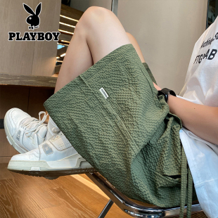 男士 青少年阔腿休闲裤 夏季 2026新款 薄款 花花公子冰丝运动五分短裤