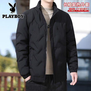 花花公子黑色羽绒服男士冬季新款爆款潮流百搭轻薄立领棉服外套男