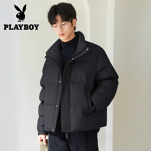 花花公子加绒保暖羽绒服男款秋冬季新款韩版潮牌帅气立领外套男士