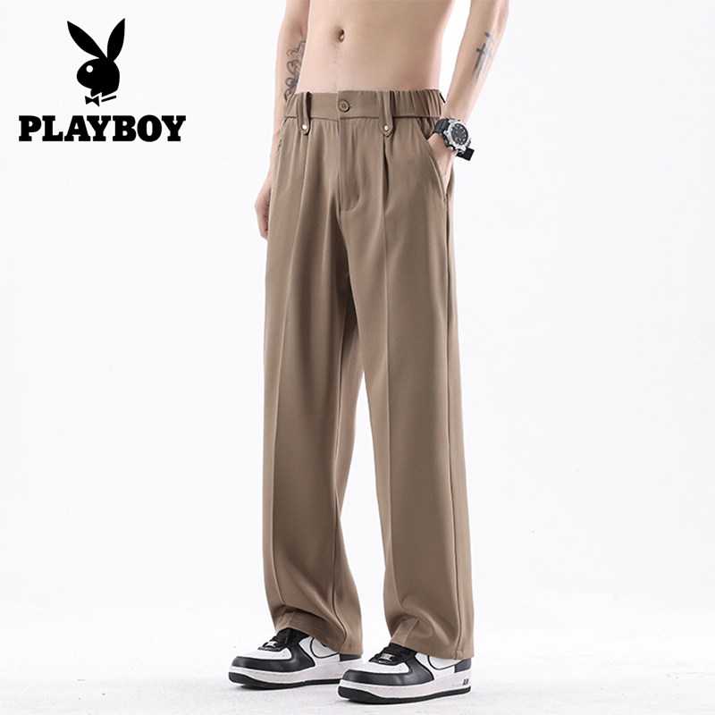 花花公子冰丝直筒裤男2026夏季复古宽松垂感凉感运动速干休闲西裤