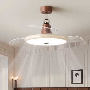奶油风客厅隐形风扇灯静音中古风力餐厅卧室带灯风扇吊灯灯具大风