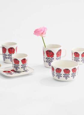 Marimekko 26年新品玛莉美歌 红玫瑰系列 手握  马克杯 碗 方盘
